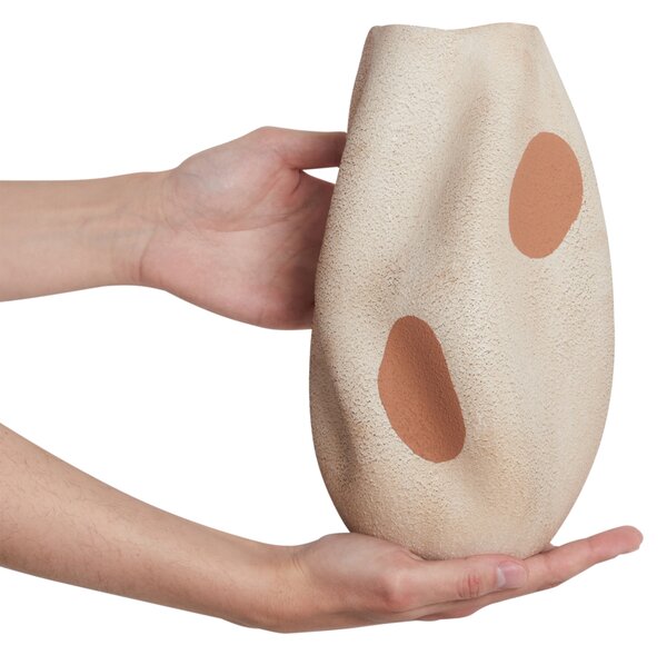 Váza na květiny BATOIDEA Kamenina 25 cm Světle béžová