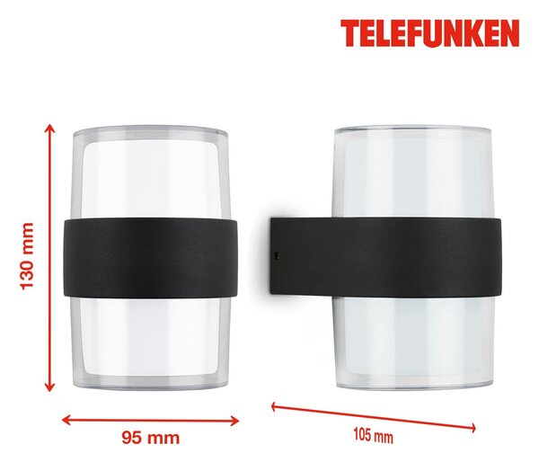 TF 320405TF TELEFUNKEN LED venkovní svítidlo, černá, 2xLED/8W - BRILONER