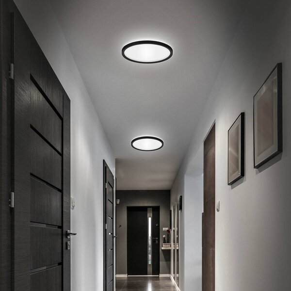Briloner LED stropní svítidlo do koupelny Slim Drip, černé, Ø 29 cm, IP44, Černá, Koupelna, Plast