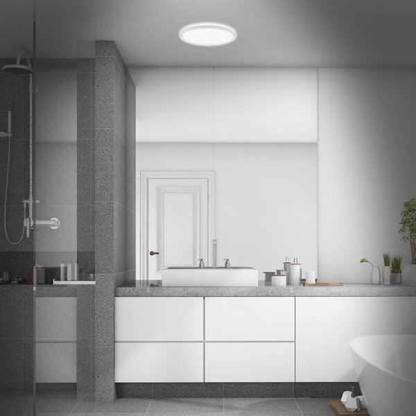 Briloner LED stropní svítidlo do koupelny Slim Drip, bílé, Ø 29 cm, IP44, Koupelna, Plast