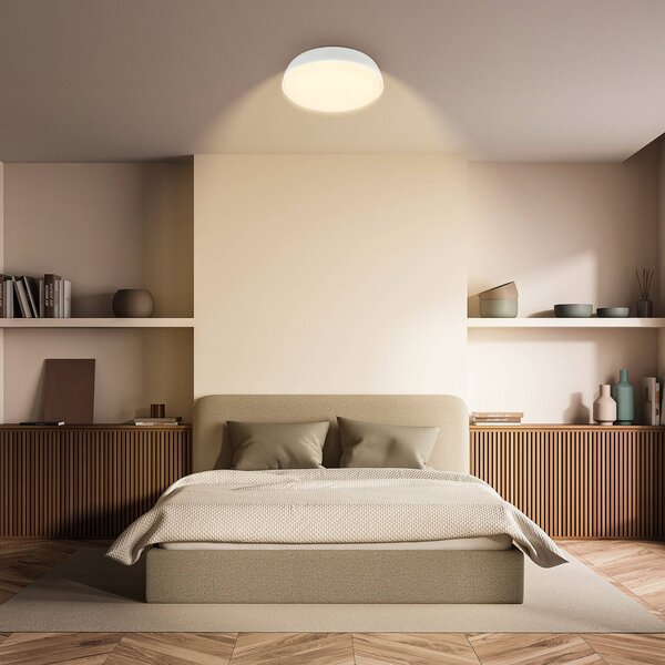 Briloner LED stropní svítidlo Nikan, bílá matná, Ø 28,5 cm, 3 000 K, Bílá / opál, Chodba, kov