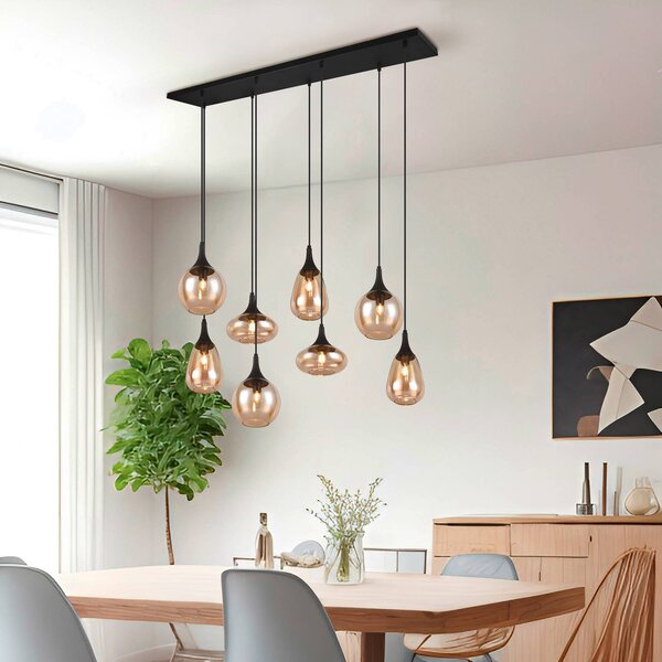 Trio Lighting Závěsné svítidlo Lumina, 8 světel, černá/jantarová, sklo, stmívatelný, Obývací pokoj / jídelna, Sklo, Moderní