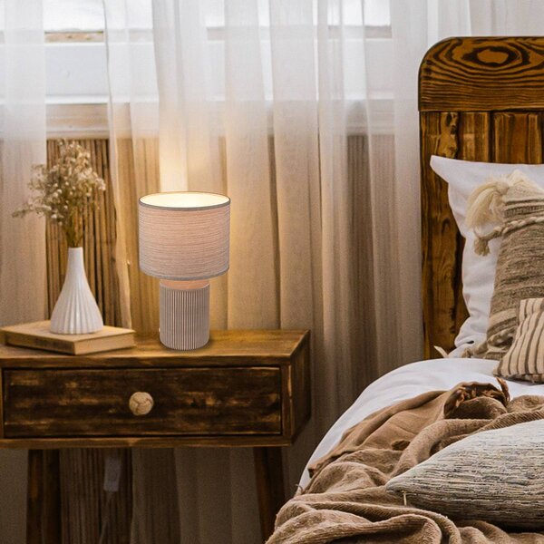 Briloner Stolní lampa Ino, hnědá, keramika, textil, E27, Hnědá / rez, Obývací pokoj / jídelna, Keramika