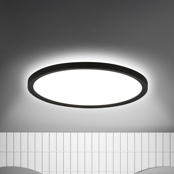Briloner LED stropní svítidlo Move Sensor, černé, Ø 29 cm, IP44, 4000K, Černá, Chodba, Plast