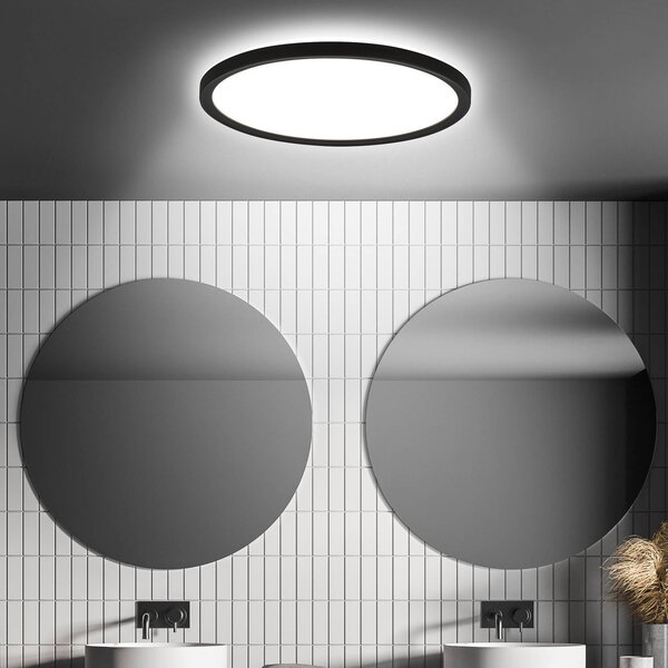 Briloner LED stropní svítidlo Move Sensor, černé, Ø 29 cm, IP44, 4000K, Černá, Chodba, Plast