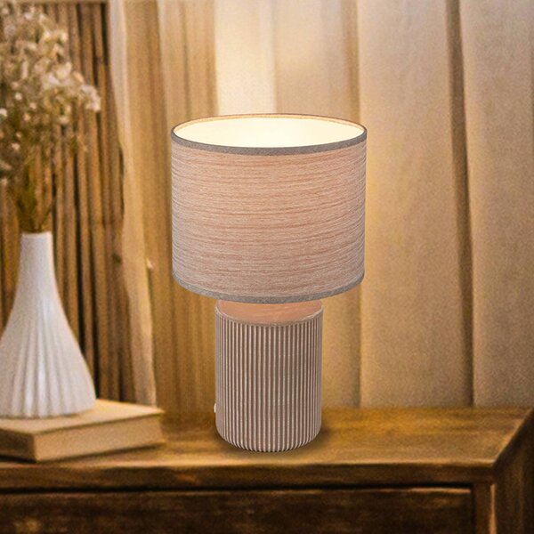 Briloner Stolní lampa Ino, hnědá, keramika, textil, E27, Hnědá / rez, Obývací pokoj / jídelna, Keramika