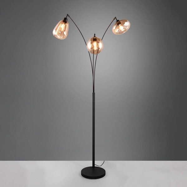 Trio Lighting Stojací lampa Lumina, 3 světla, černá/jantarová, sklo, Černá, Obývací pokoj / jídelna, Sklo, Moderní