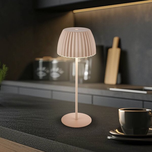 Briloner LED stolní lampa na baterie Brilo unplugged Riffle, 36 cm, béžová, stmívatelný, Krémová / jantar, Obývací pokoj / jídelna, kov
