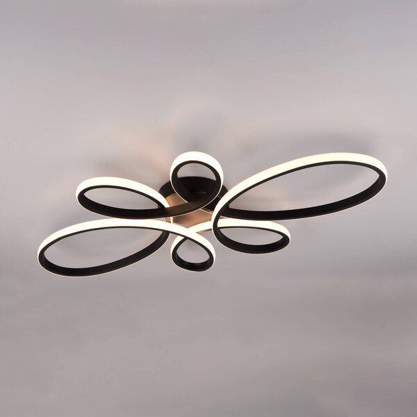 Trio Lighting Stropní svítidlo Fly LED, matná černá, 3 000 K, 83 cm x 45 cm, stmívatelný, Černá, Obývací pokoj / jídelna, kov, Moderní