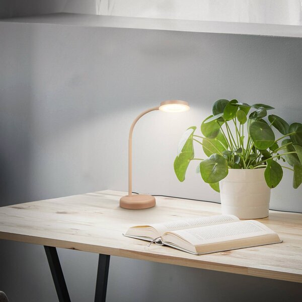 Briloner LED stolní lampa Megg, béžová, kov, stmívač, 3 000 K, stmívatelný, Krémová / jantar, Obývací pokoj / jídelna, kov, Moderní