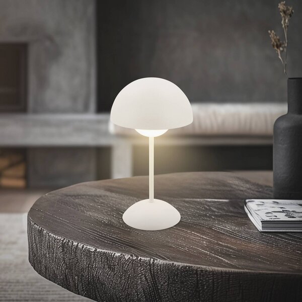 Briloner LED stolní lampa na baterie Kugle, bílá, kov, IP44, stmívatelné, stmívatelný, Bílá / opál, Obývací pokoj / jídelna, kov, Moderní