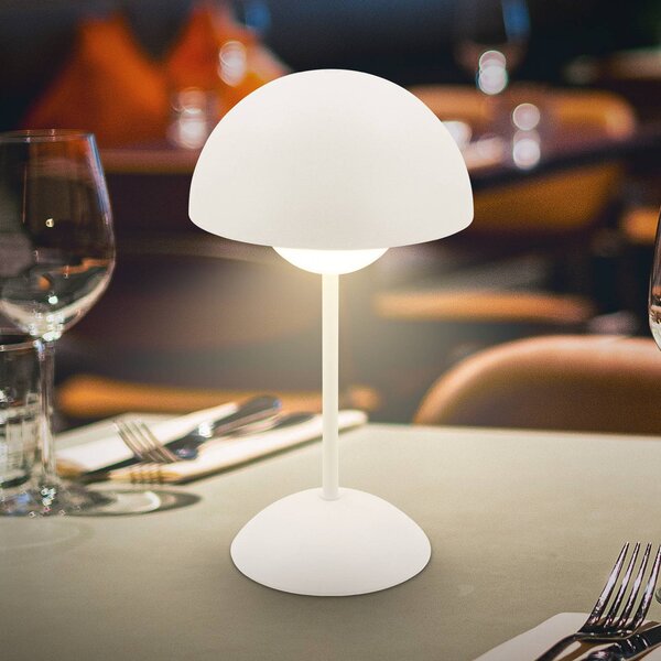 Briloner LED stolní lampa na baterie Kugle, bílá, kov, IP44, stmívatelné, stmívatelný, Bílá / opál, Obývací pokoj / jídelna, kov, Moderní