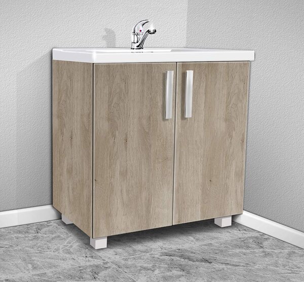 Koupelnová skříňka s umyvadlem K22 barva skříňky: dub stříbrný, barva dvířek: dub stříbrný lamino