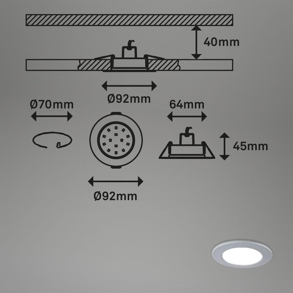 BRI 7035-034 RGB-CCT LED vestavná svítidla sada, pr.9,2 cm, 3x LED, 4,8 W, 450 lm, matný chrom - BRILONER