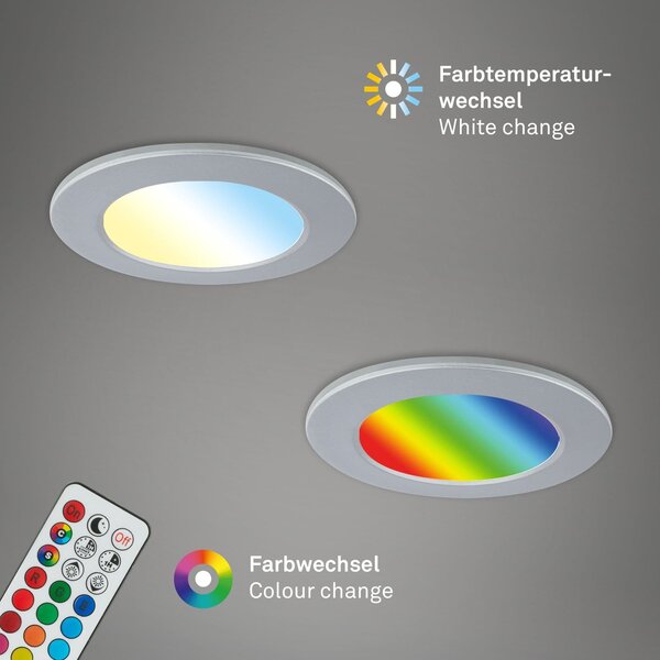 BRI 7035-034 RGB-CCT LED vestavná svítidla sada, pr.9,2 cm, 3x LED, 4,8 W, 450 lm, matný chrom - BRILONER