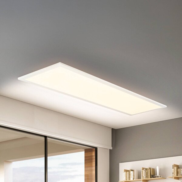 Briloner LED panel Piatto IP44, 100 x 25 cm, dálkové ovládání, bílý, stmívatelný, Bílá / opál, Pracovna / kancelář, kov