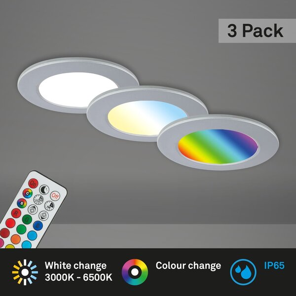 BRI 7035-034 RGB-CCT LED vestavná svítidla sada, pr.9,2 cm, 3x LED, 4,8 W, 450 lm, matný chrom - BRILONER