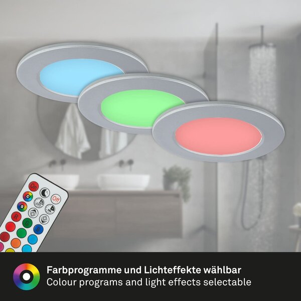 BRI 7035-034 RGB-CCT LED vestavná svítidla sada, pr.9,2 cm, 3x LED, 4,8 W, 450 lm, matný chrom - BRILONER