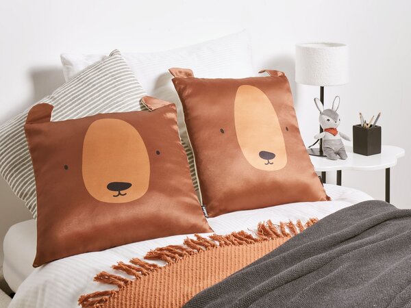 Sada 2 dekorativních polštářů TEDDYBEAR Bavlna 45 x 45 cm Hnědá