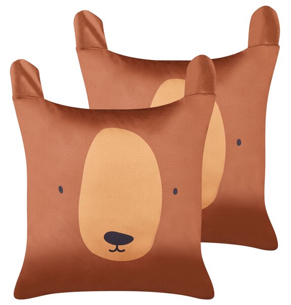 Sada 2 dekorativních polštářů TEDDYBEAR Bavlna 45 x 45 cm Hnědá