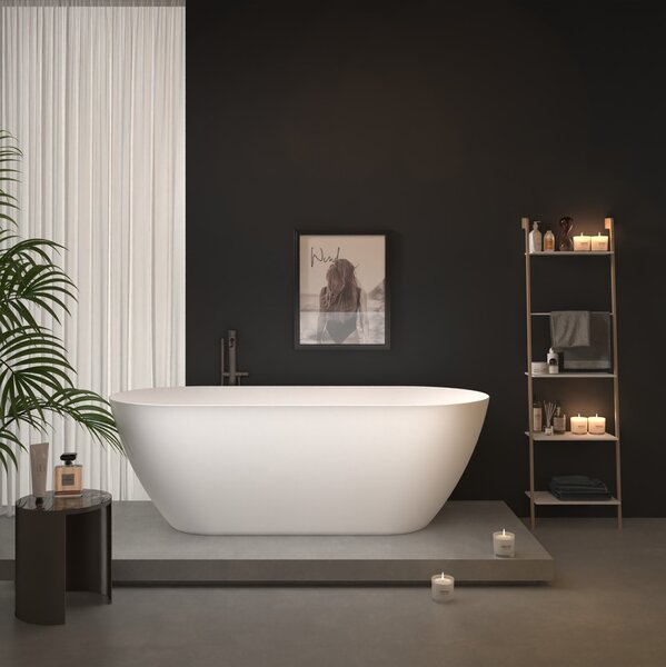 Erga Kaia, volně stojící vana 160x75 cm + odtoková zátka, bílá lesklá, ERG-Kaia-160075-WH-WH