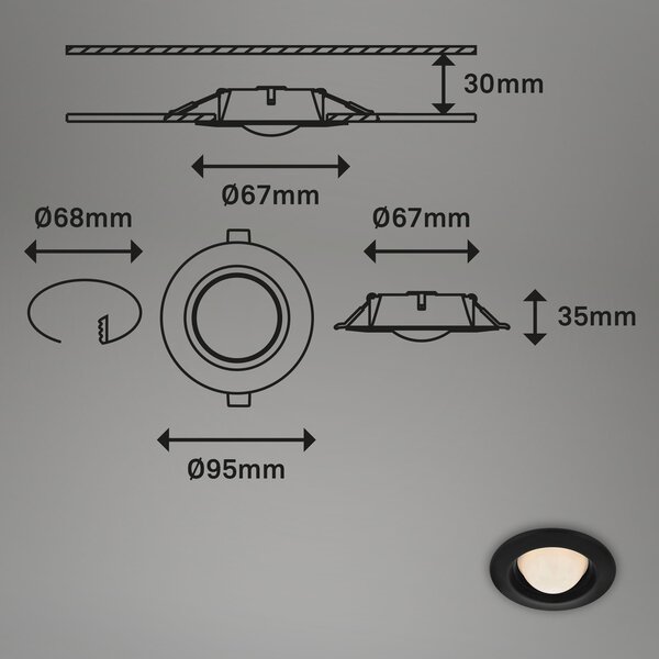BRI 7056-035 LED vestavná svítidla sada, pr.9,5 cm, 3x LED, 3 W, 260 lm, černá - BRILONER