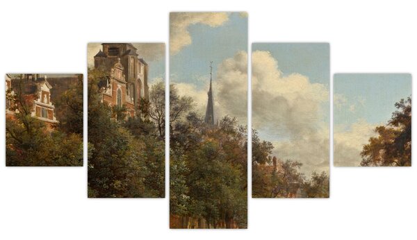 Obraz - Jan van der Heyden, View Down a Dutch Canal, reprodukce (125x70 cm)