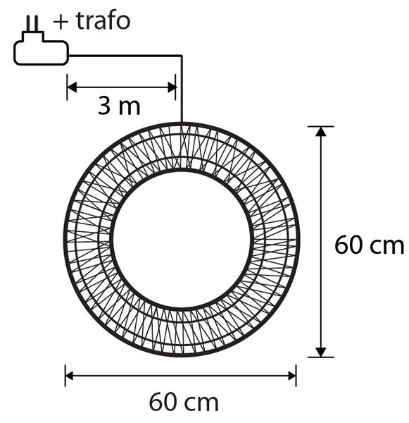Vánoční závěsné světlo Věnec stříbrný 60cm vč. LED IP44 - Nawa