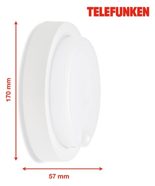 TF 315306TF TELEFUNKEN LED venkovní nástěnné svítidlo s čidlem, pr. 17 cm, 12 W, bílé - BRILONER