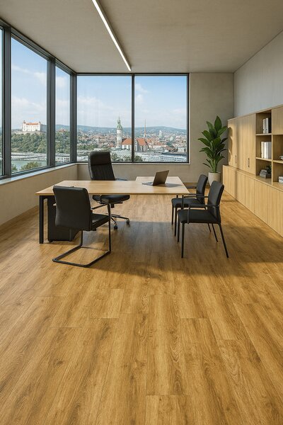 Spoltex, PVC podlaha - lino Ontario Natural, na míru, šíře 4m, hnědá, filc, chodba / předsíň