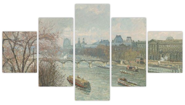 Obraz - Camille Pissarro, The Louvre, Afternoon, Rainy Weather, reprodukce (125x70 cm)