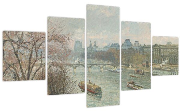 Obraz - Camille Pissarro, The Louvre, Afternoon, Rainy Weather, reprodukce (125x70 cm)