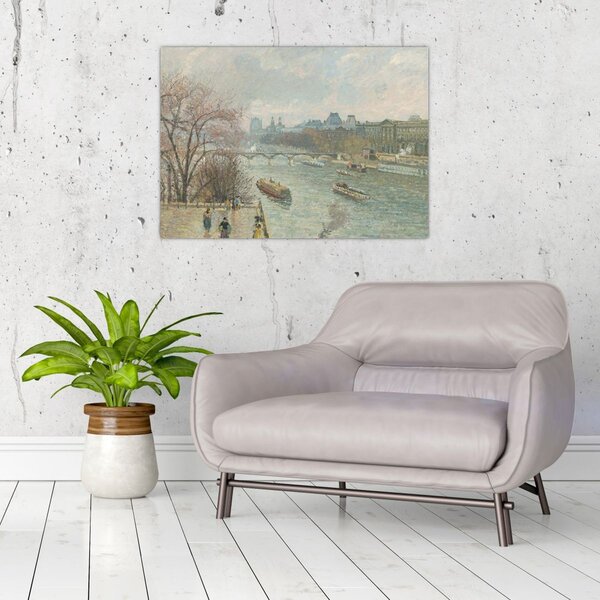 Obraz - Camille Pissarro, The Louvre, Afternoon, Rainy Weather, reprodukce (70x50 cm)