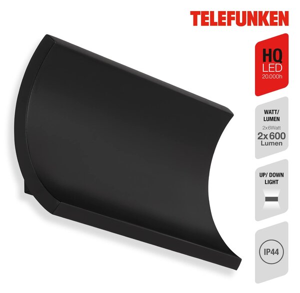 TF 312805TF TELEFUNKEN LED venkovní svítidlo 19,7 cm 2x6W 600lm černá - BRILONER
