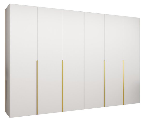Šatní skříň ALICANTE 1, 300×202×52cm | Bílá / Zlaté úchyty