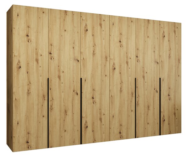 Šatní skříň ALICANTE 1, 300×202×52cm | Dub Artisan / Černé úchyty