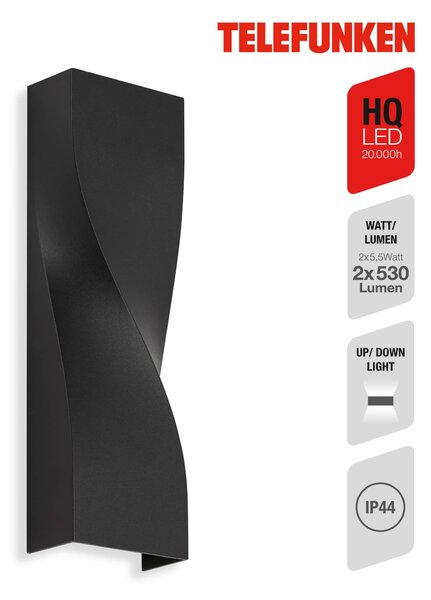 TF 312705TF TELEFUNKEN LED venkovní svítidlo 26 cm 2x5,5W 550lm černá - BRILONER