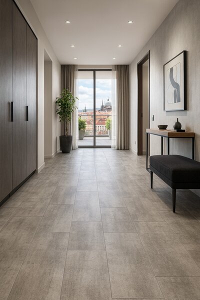 Gerflor, PVC podlaha - lino AladinTex Plus 2130 Nice Stone, na míru, šíře 4m, šedá, filc, chodba / předsíň