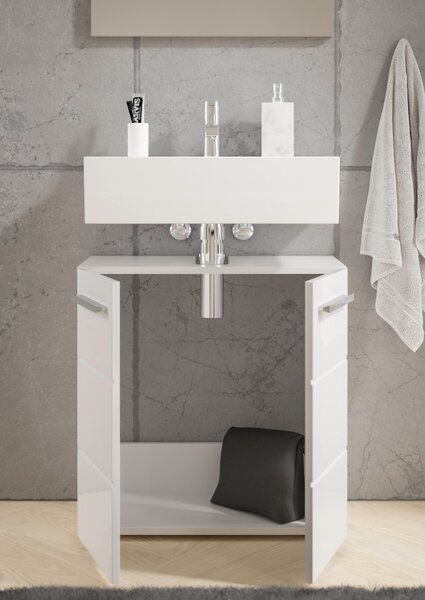 SKŘÍŇKA POD UMYVADLO, vysoce lesklá bílá, bílá, 60/62/31 cm MID.YOU - Koupelnové série, Online Only