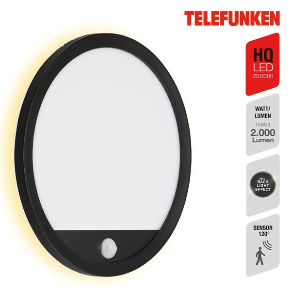 TF 313705TF TELEFUNKEN LED venkovní svítidlo pr. 28 cm 15W 2000lm černá - BRILONER