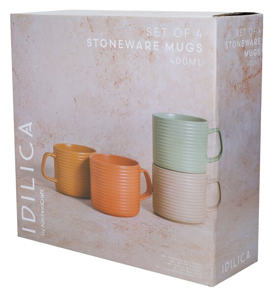 Hrnky KitchenCraft Idilica, sada 4 ks, 400 ml, stohovatelné keramické IDMUGPK4