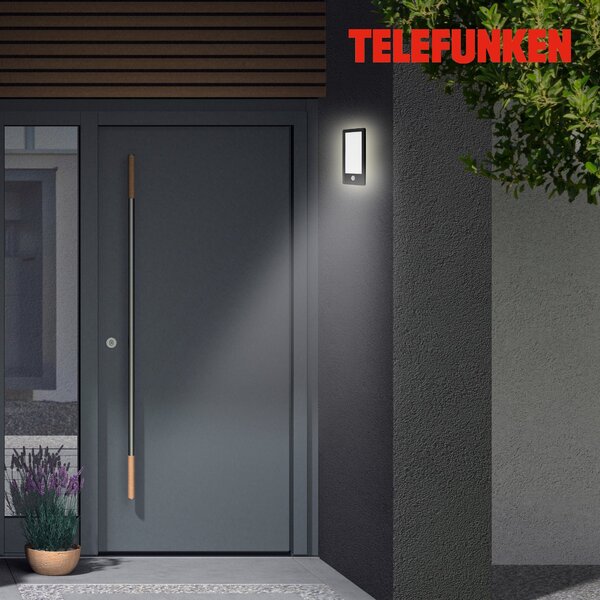 TF 313905TF TELEFUNKEN LED venkovní nástěnné svítidlo s čidlem, 28 cm, 16 W, černá - BRILONER
