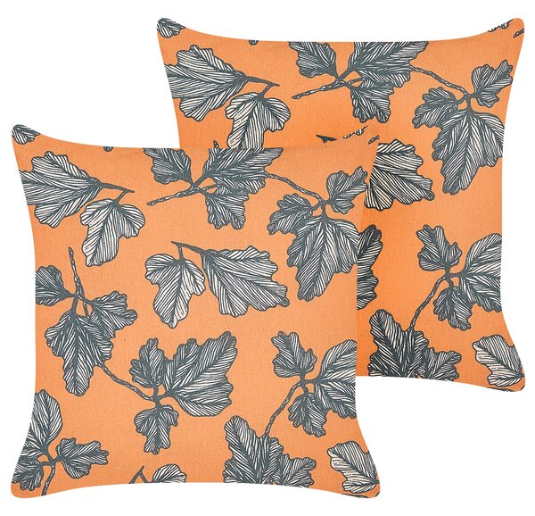 Sada 2 dekorativních polštářů SPIREA 45 x 45 cm Oranžová Černá Rostlinný vzor