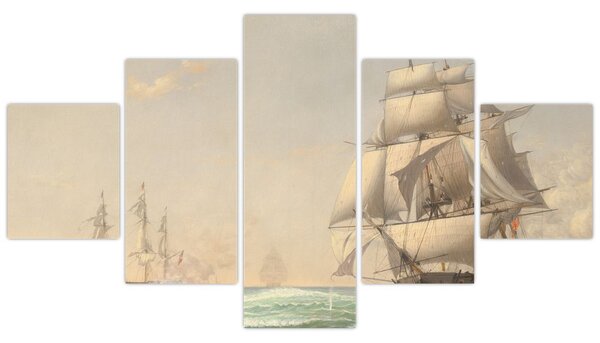 Obraz - Fitz Henry Lane, The United States Frigate President Engaging the British Squadron, reprodukce (125x70 cm)