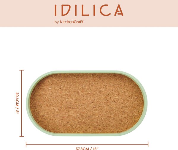 Servírovací tác KitchenCraft Idilica s korkovým povrchem, oválný 38 x 20 cm IDTRAY