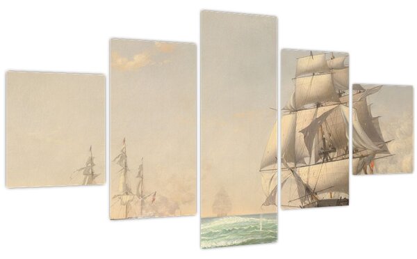 Obraz - Fitz Henry Lane, The United States Frigate President Engaging the British Squadron, reprodukce (125x70 cm)