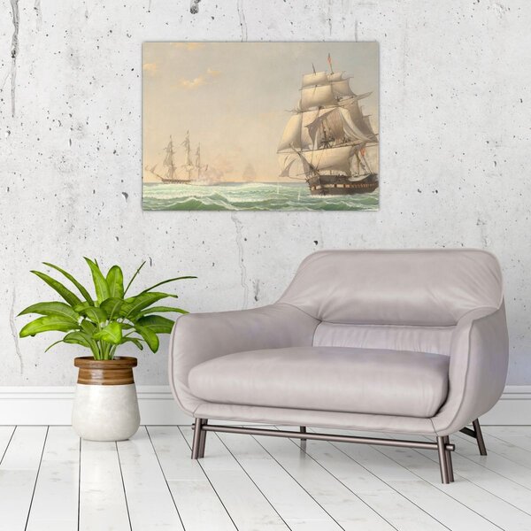 Obraz - Fitz Henry Lane, The United States Frigate President Engaging the British Squadron, reprodukce (70x50 cm)