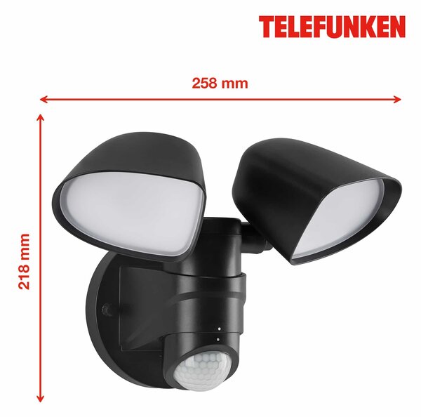 TF 304605TF TELEFUNKEN LED venkovní bodové svítidlo s čidlem, 21,8 cm, 20 W, černá - BRILONER