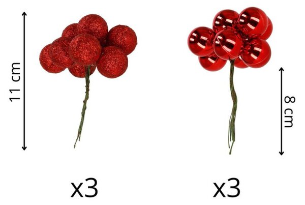 Vánoční baňky na drátku červené mix - 2cm sada 54ks, vánoční ozdoby