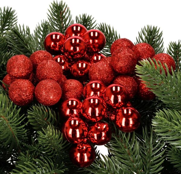 Vánoční baňky na drátku červené mix - 2cm sada 54ks, vánoční ozdoby